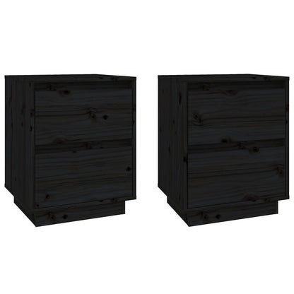 Mesitas De Noche 2 Uds Madera Maciza De Pino Negro 40x35x50 Cm_0