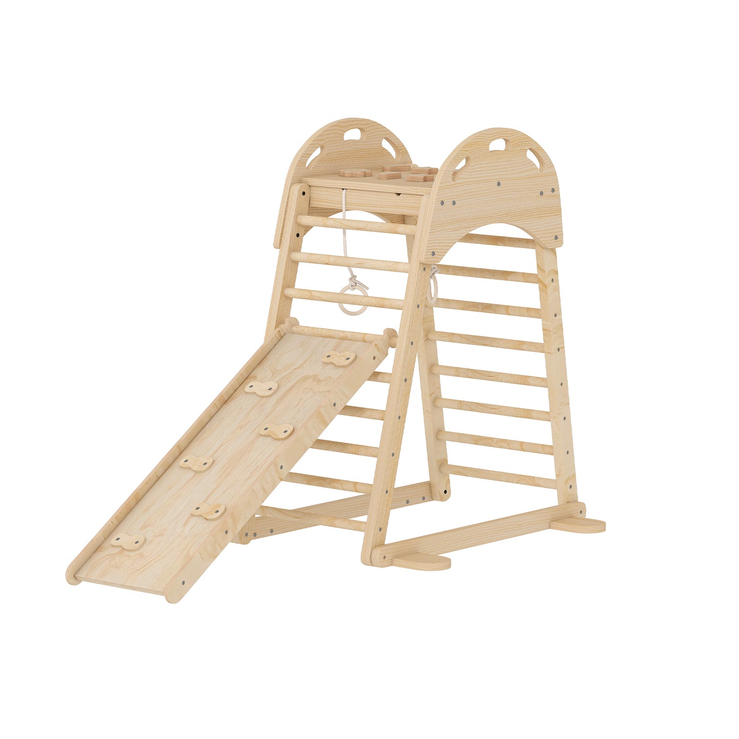 Aiyaplay 6 En 1 Triángulo De Escalada Montessori Con Plataforma Madera Natural_0