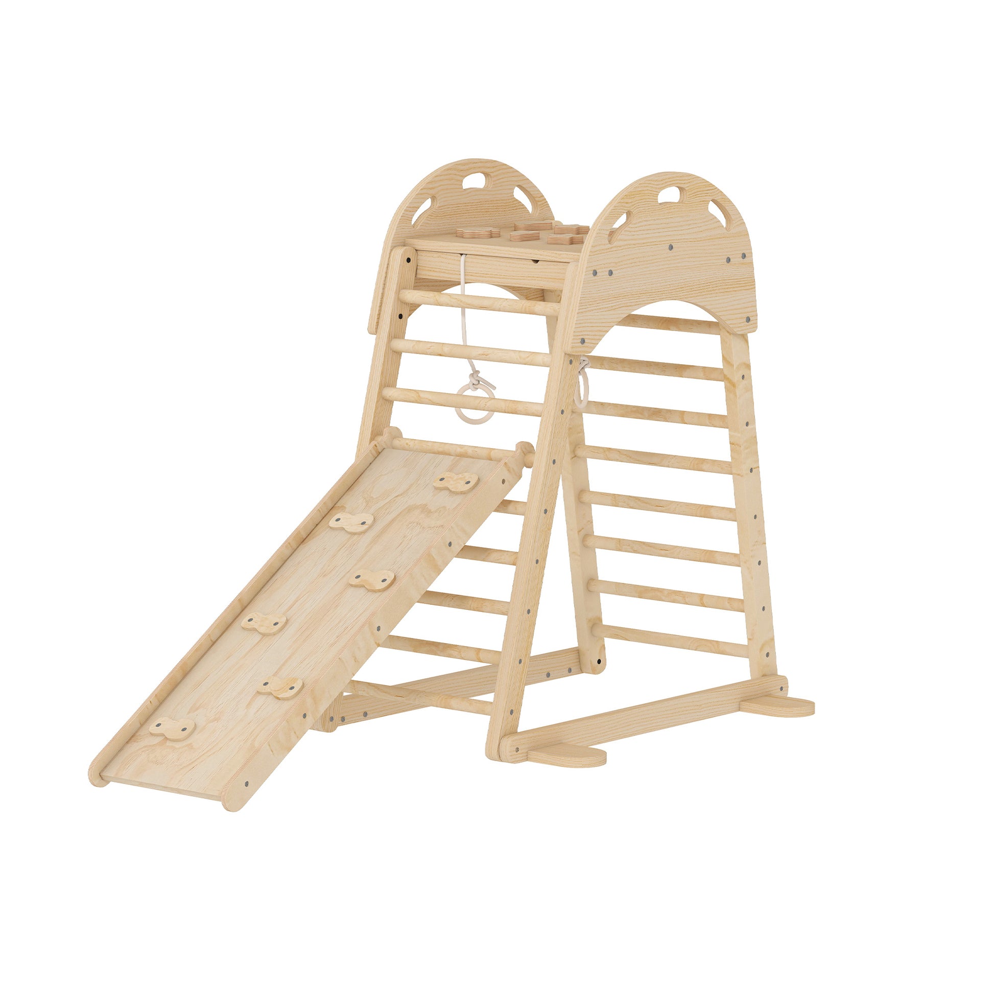 Aiyaplay 6 En 1 Triángulo De Escalada Montessori Con Plataforma Madera Natural_0