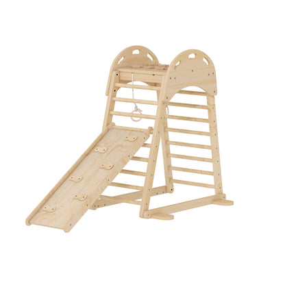 Aiyaplay 6 En 1 Triángulo De Escalada Montessori Con Plataforma Madera Natural_0