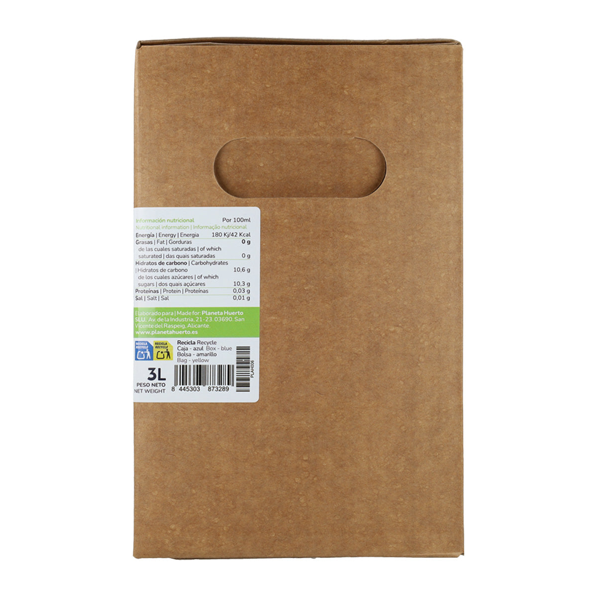 Zumo de Manzana 100% fruta exprimida Eco Planeta Huerto 3 L Bag in Box