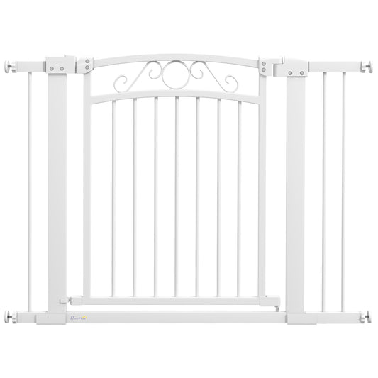 Pawhut Barrera Para Perros Con Ancho Ajustable 76-104 Cm 2 Extensiones Blanco_0