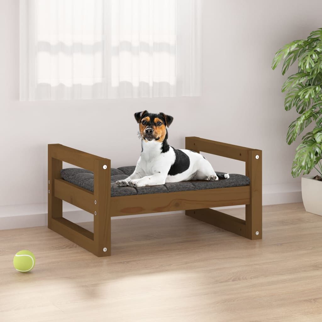 Vidaxl Cama Para Perros Madera Maciza Pino Marrón Miel 55,5x45,5x28 Cm_1