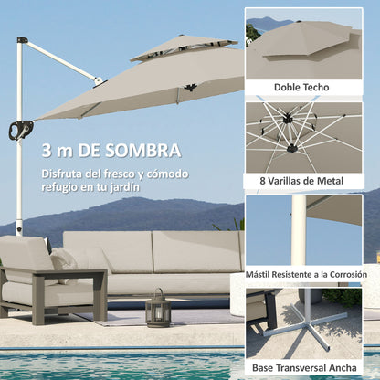 Outsunny Sombrilla De Jardín Ø292 Cm Con Manivela Inclinación Ajustable Gris_5