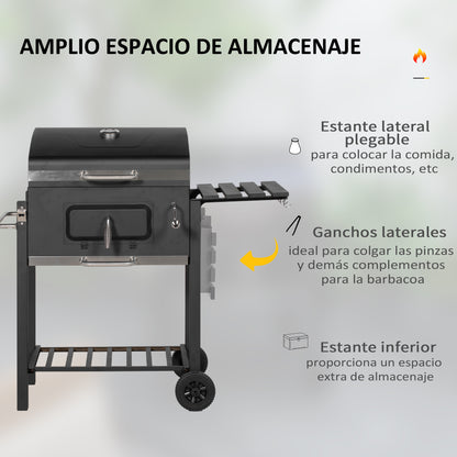 Outsunny Barbacoa De Carbón Con Ruedas Barbacoa Con Tapa 113x65x108 Cm Negro_3