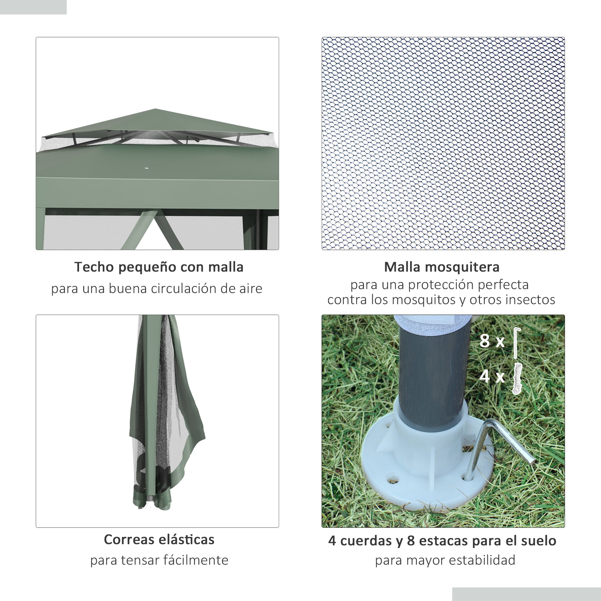 Outsunny Carpa De Jardín 3x3 M Con 4 Mosquiteras Y Techo De Ventilación Verde_5