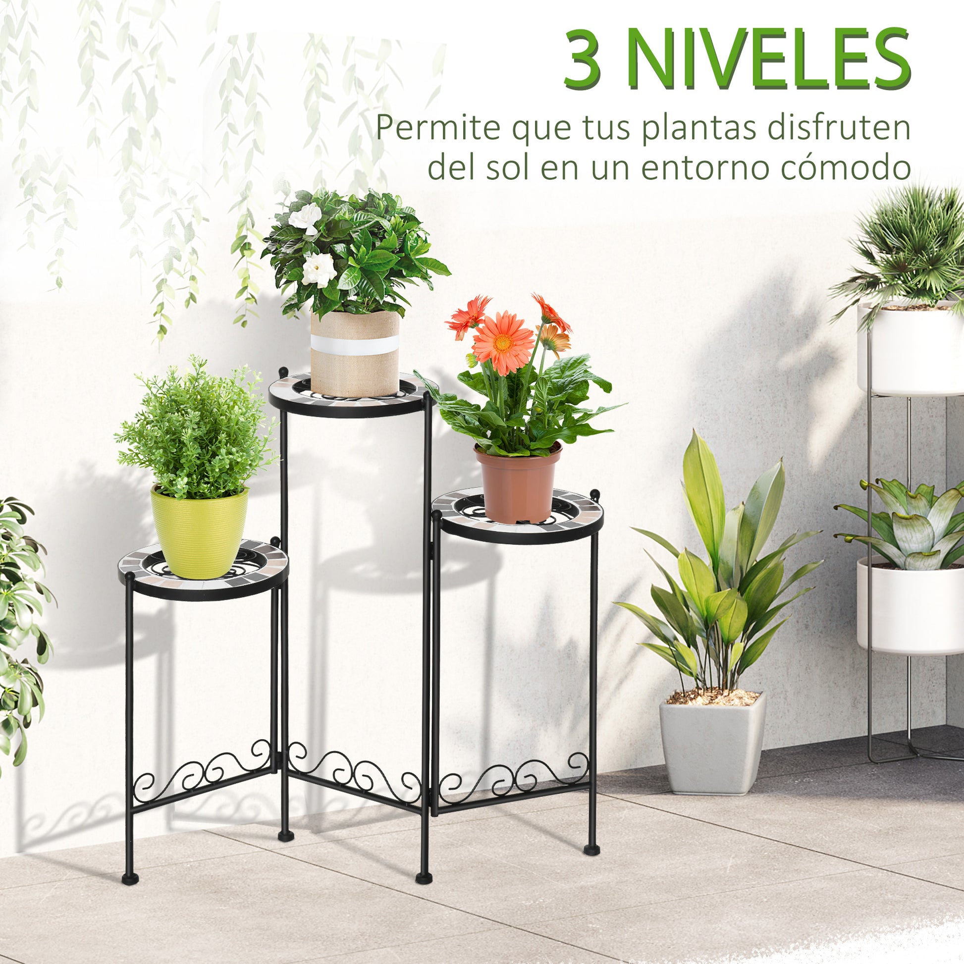 Outsunny Soporte Metal Para Plantas Mecetas Plegable Con 3 Estantes 60x22x65 Cm_3