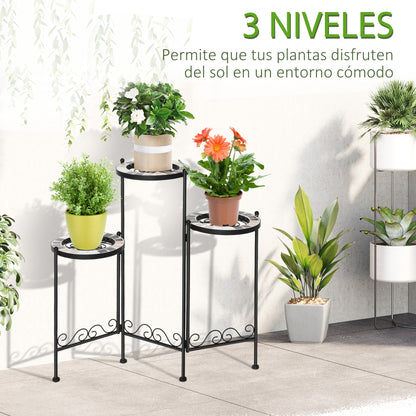 Outsunny Soporte Metal Para Plantas Mecetas Plegable Con 3 Estantes 60x22x65 Cm_3