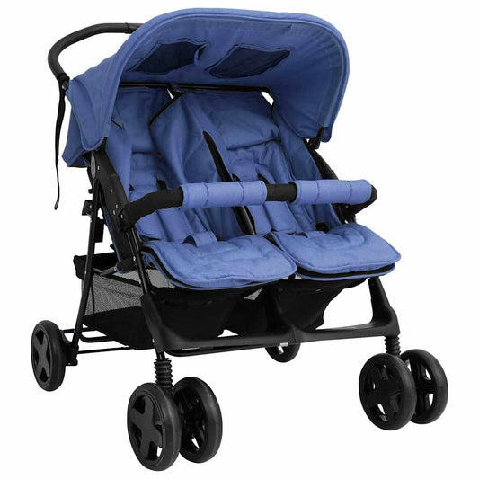 Vidaxl Carrito Para Gemelos De Acero Azul Marino_0