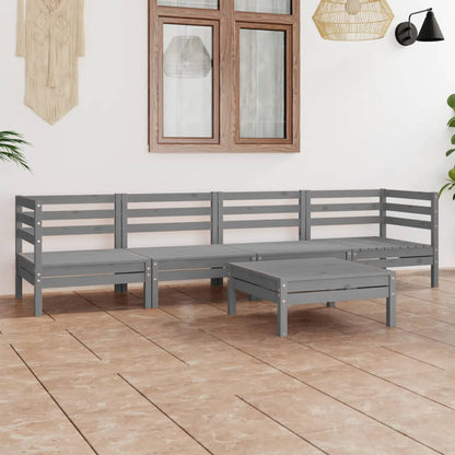 Juego De Muebles De Jardín 5 Piezas Madera Maciza De Pino Gris / Vetonek_2