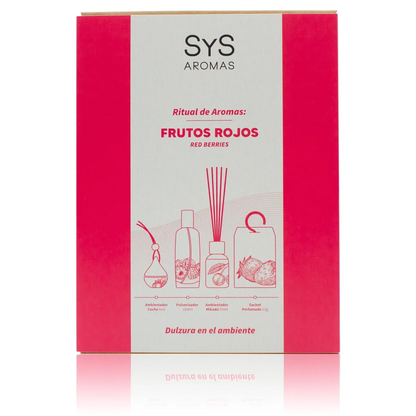 Pack Aroma Frutos Rojos SYS Aromas | Ambientador de Coche 6 ml, Pulverizador 100 ml, Mikado 50 ml y Sachet 12 g_0