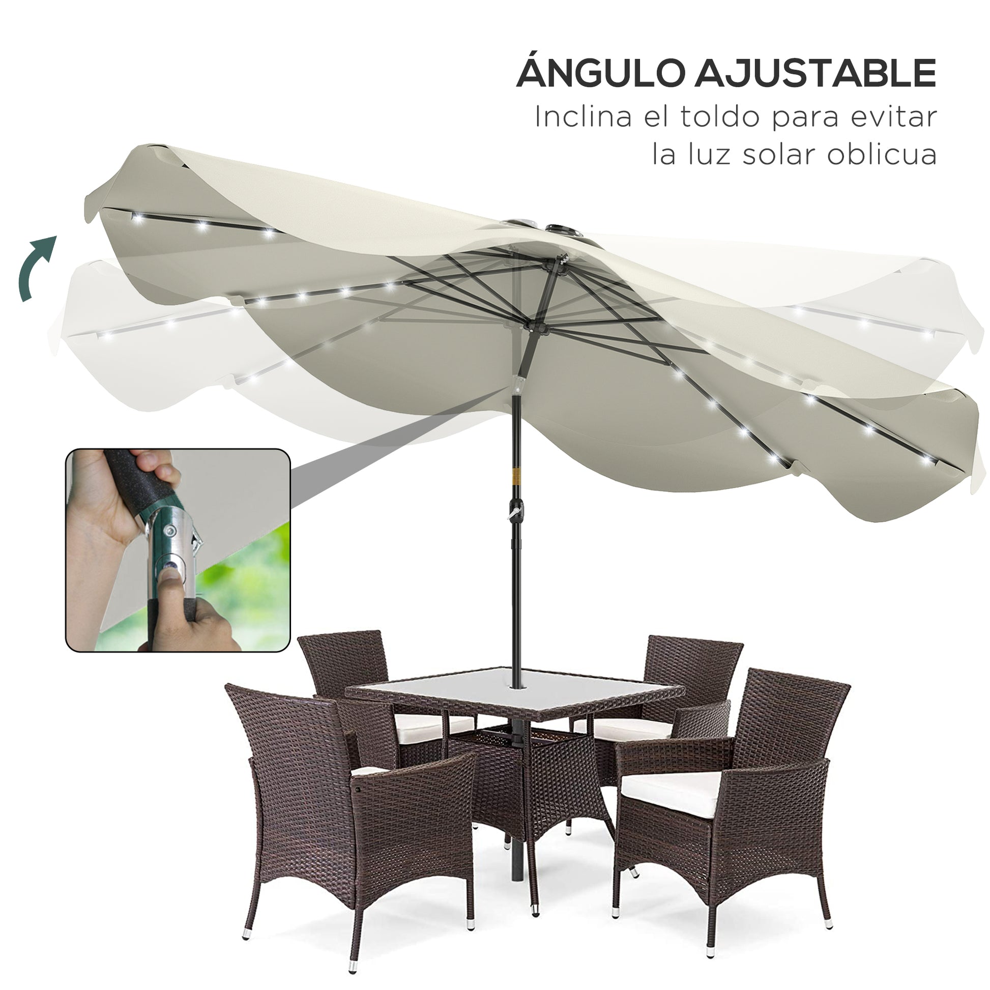 Outsunny Sombrilla De Jardín Ø292x254 Cm Con 32 Luces Led Solares Crema_4