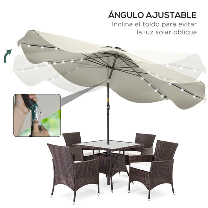 Outsunny Sombrilla De Jardín Ø292x254 Cm Con 32 Luces Led Solares Crema_4
