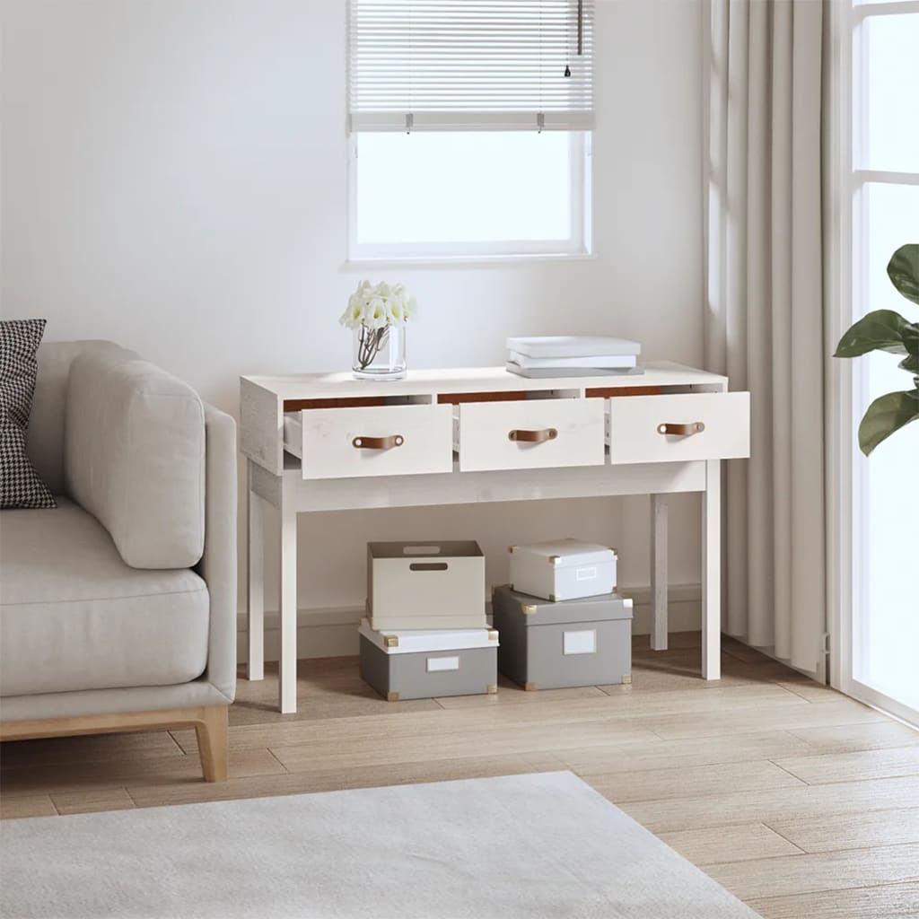 Mesa Consola De Madera Maciza De Pino Blanco 114x40x75 Cm_4