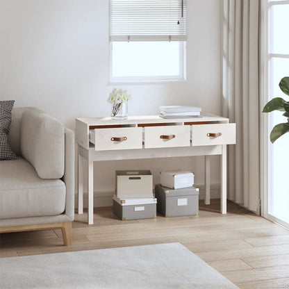 Mesa Consola De Madera Maciza De Pino Blanco 114x40x75 Cm_4