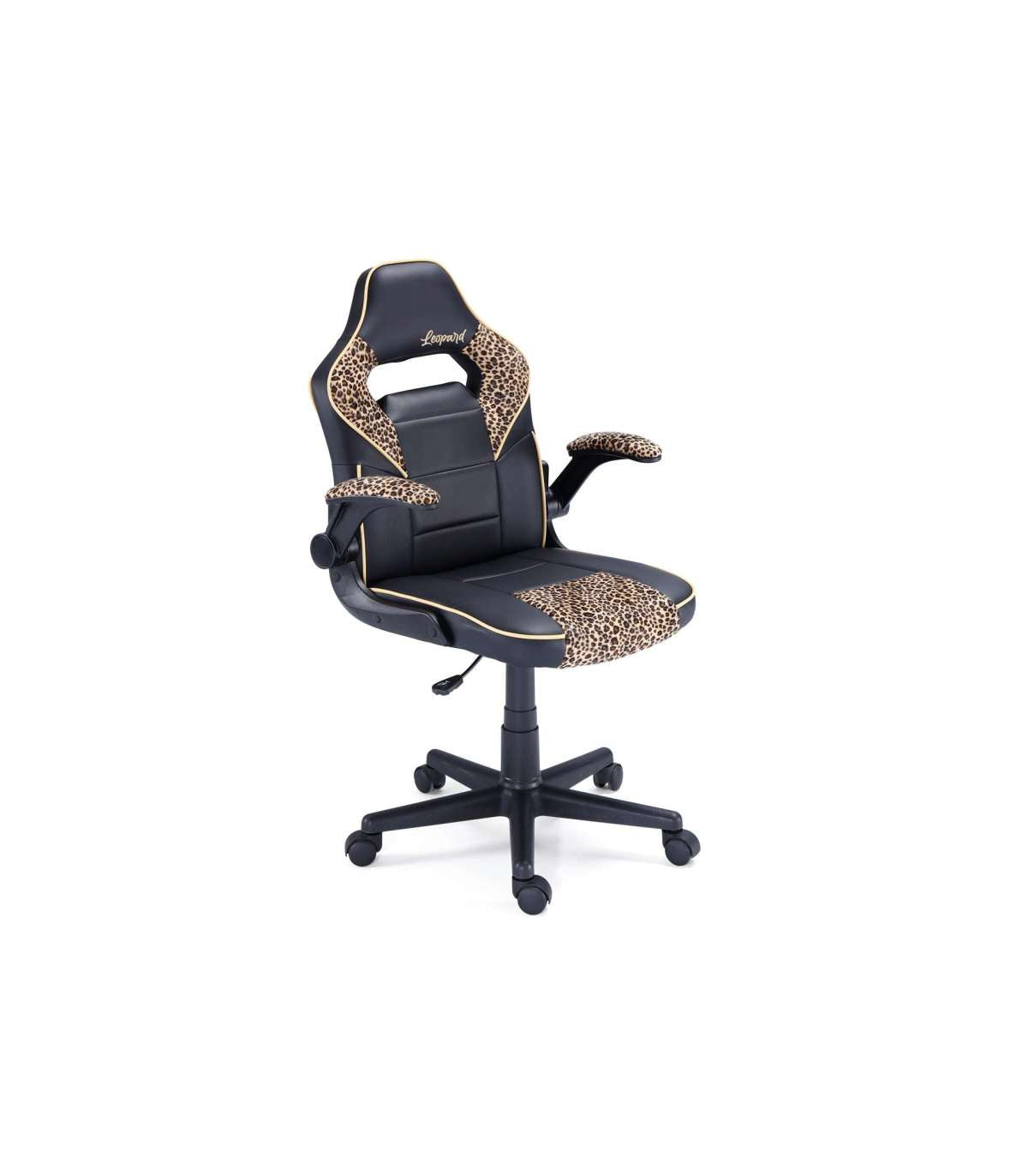Sillón Gamer Sport De Oficina O Estudio En Símil Piel Negro/leopardo, 98/108 Cm(alto)60 Cm(ancho)60 Cm(largo)_0