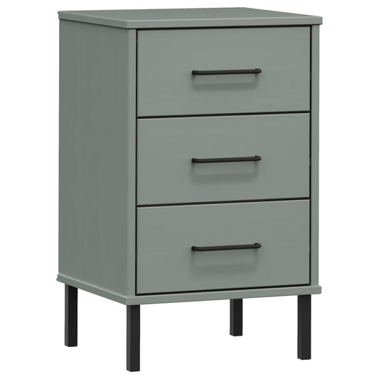 Mesita De Noche Patas De Metal Madera Maciza Pino Gris Oslo_0