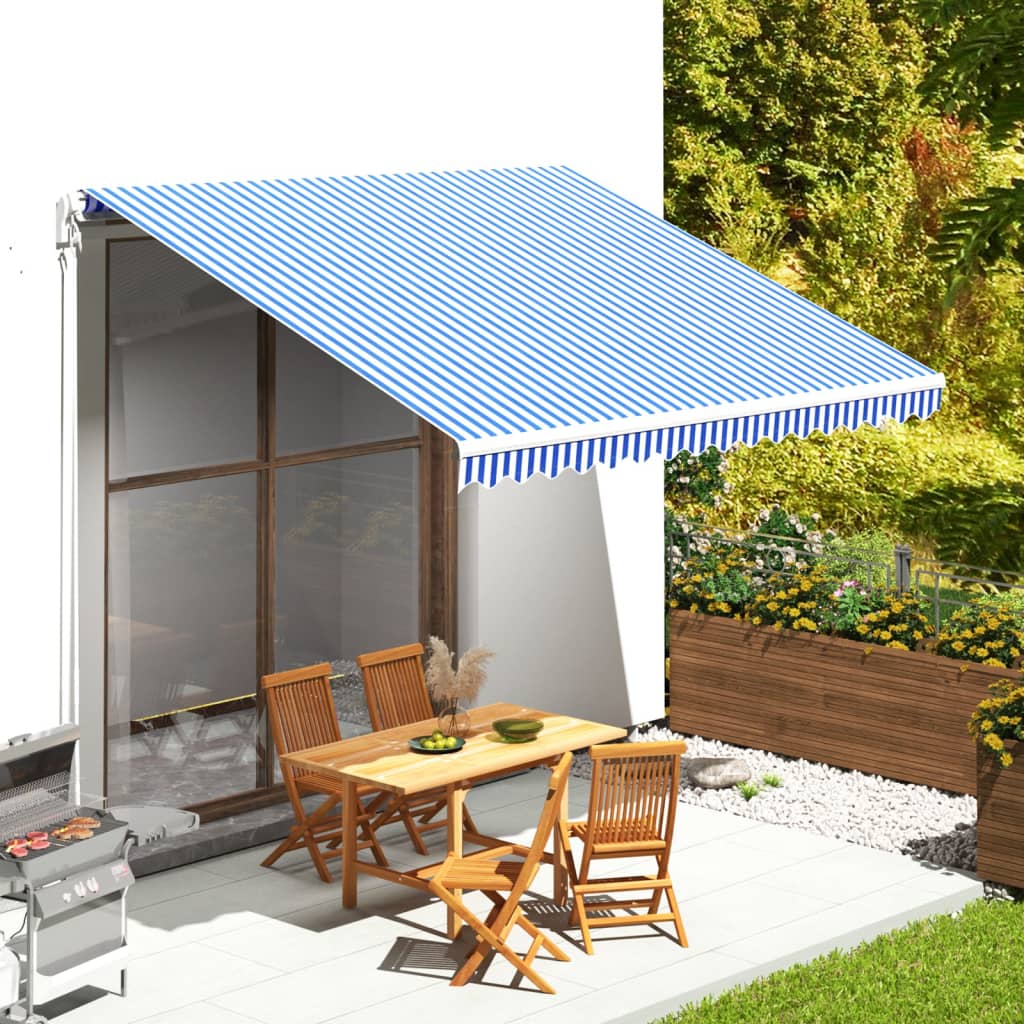 Tela De Repuesto Para Toldo Azul Y Blanco 4x3,5 M Poliéster_1
