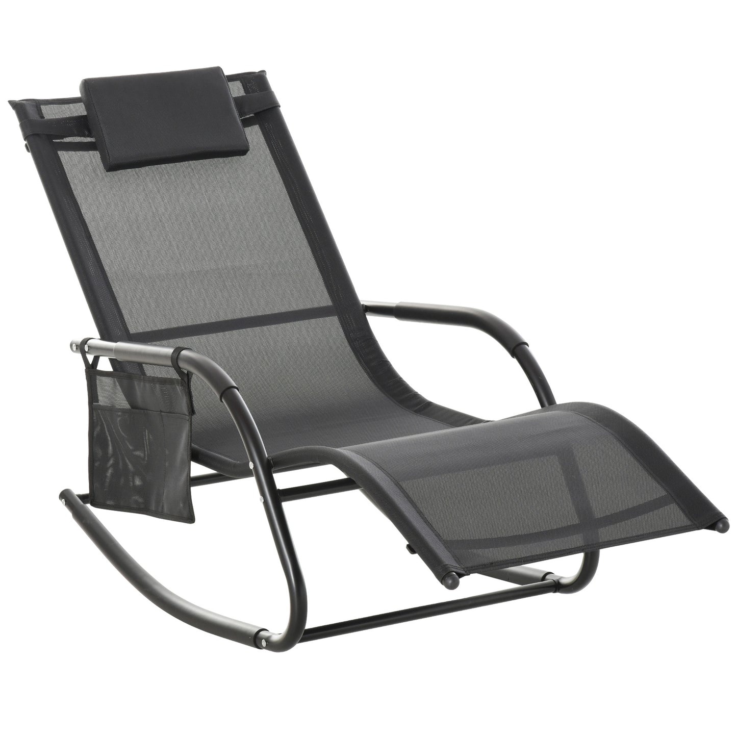Outsunny Mecedora De Exterior Con Reposabrazos Y Bolsillo Lateral Negro_0