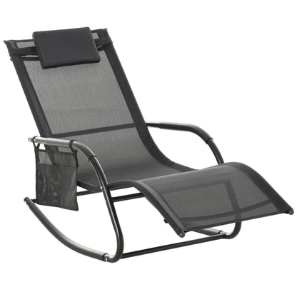 Outsunny Mecedora De Exterior Con Reposabrazos Y Bolsillo Lateral Negro_0