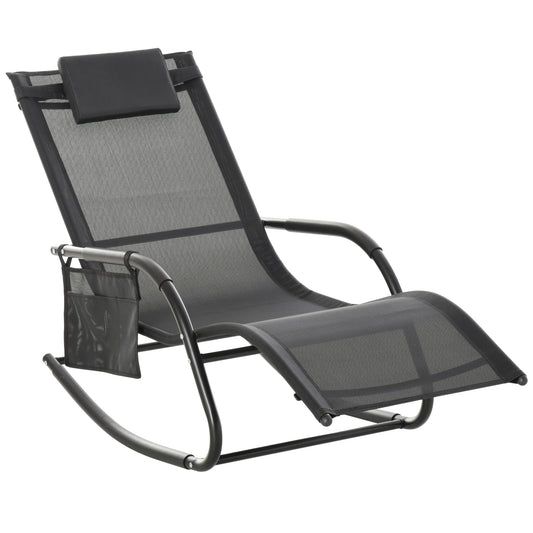 Outsunny Mecedora De Exterior Con Reposabrazos Y Bolsillo Lateral Negro_0