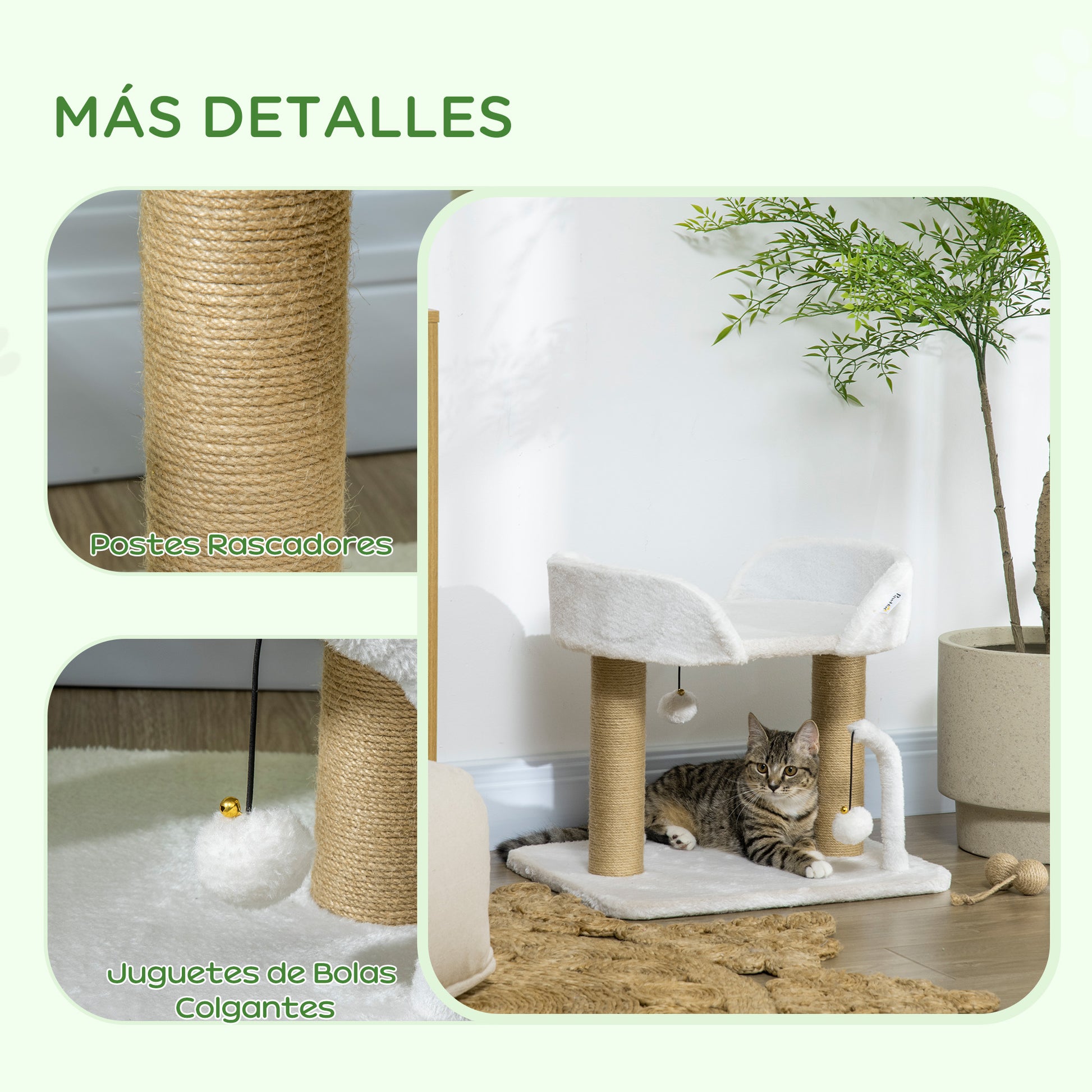 Pawhut Árbol Rascador Para Gatos Pequeños Altura 42 Cm 48x38x42 Cm Blanco_4
