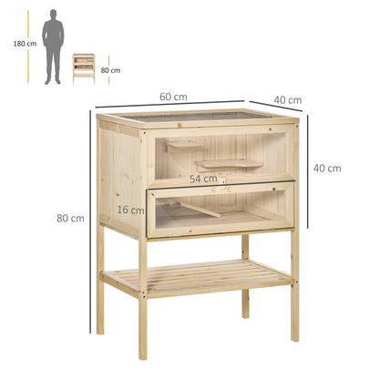 Jaula Para Hámster Pawhut Madera Natural 60x40x80 Cm_2