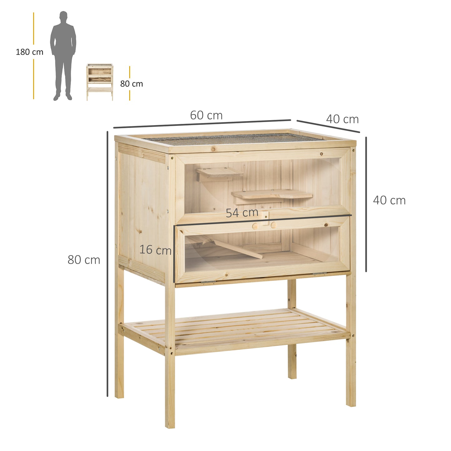Pawhut Jaula De Madera Para Hámster Con Rampa Techo Abatible Estante Inferior_2
