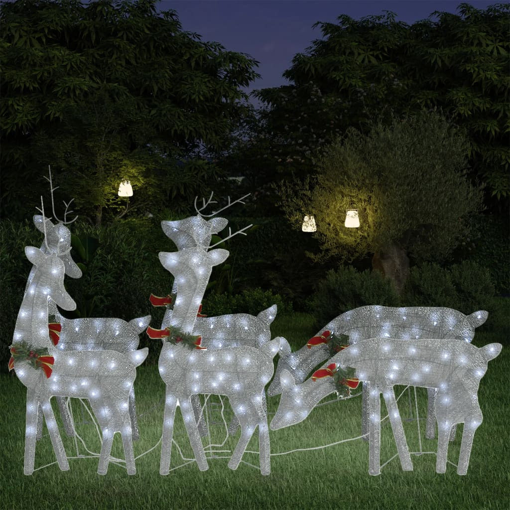 Vidaxl Renos De Navidad 6 Piezas De Malla Blanco Frío Plateado_1