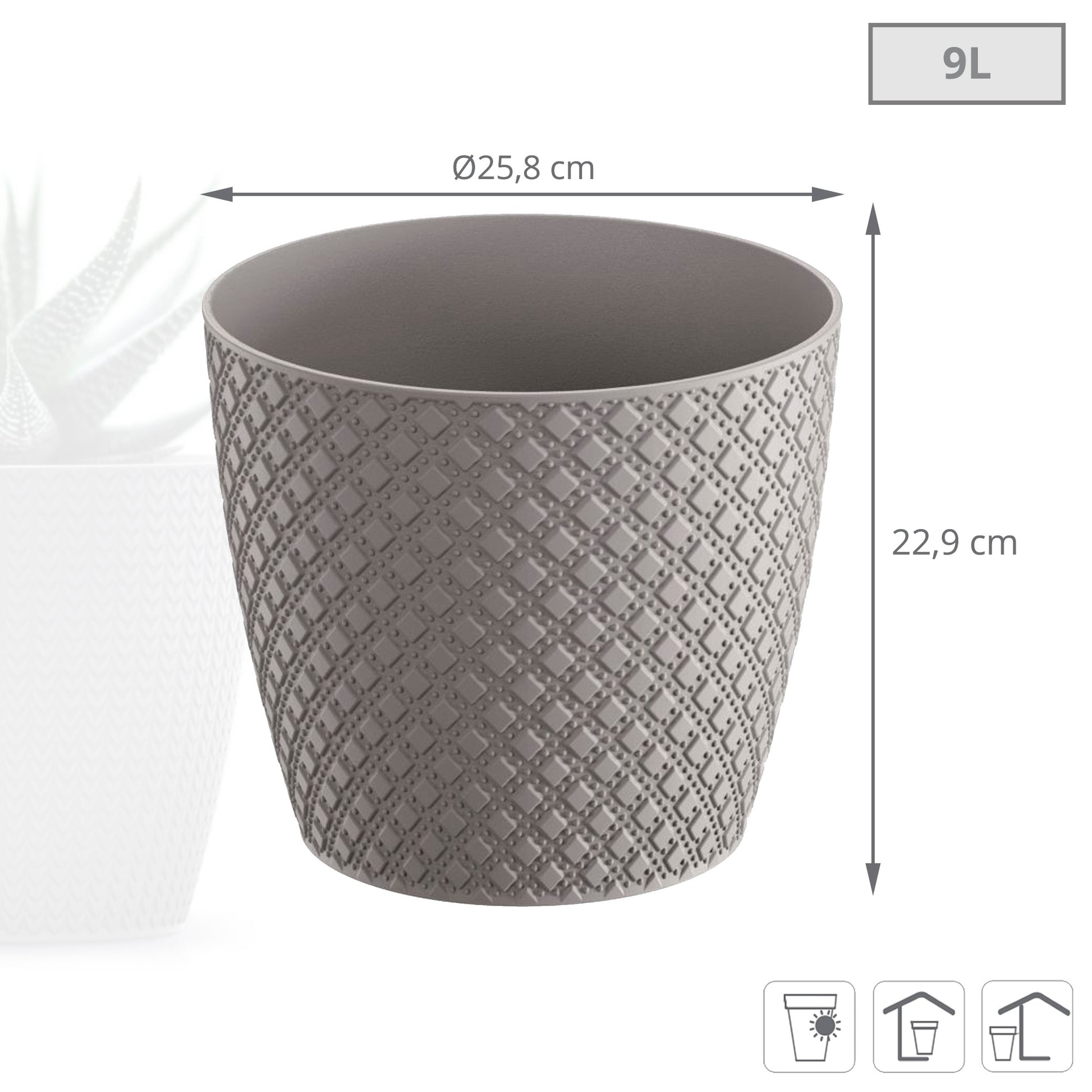 Maceta Orient 9l., Dimensiones (mm) 258x258x229, Color Gris Piedra_2