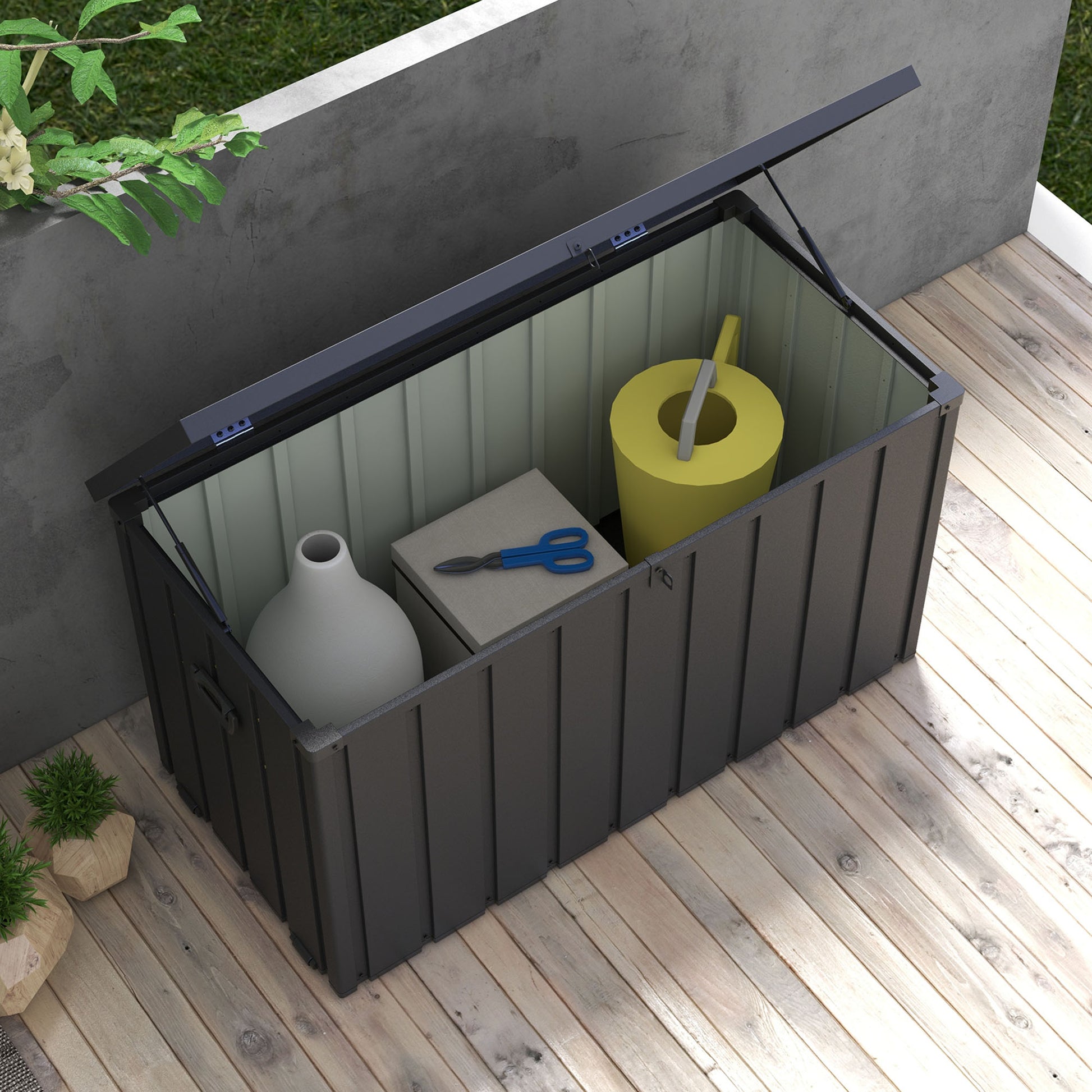 Outsunny Baúl De Almacenaje Exterior 450l Con 4 Ruedas 2 Asas 125,5x61,5x70 Cm_3
