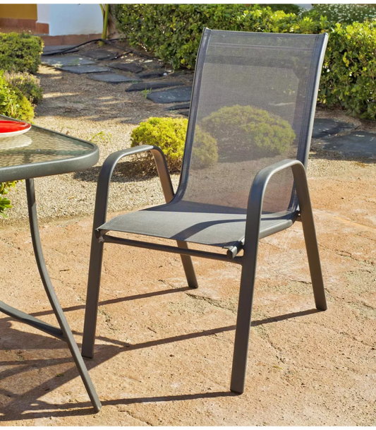 Pack De 4 Sillones Apilables Terraza Jardín Sulam-3 Acero /textilen Gris Antracita, 94cm(_0