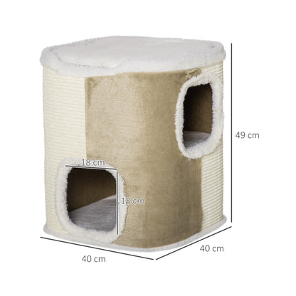 Pawhut Barril Rascador Para Gatos 2 Niveles Con Cuevas De Sisal 40x40x49cm Beige_2