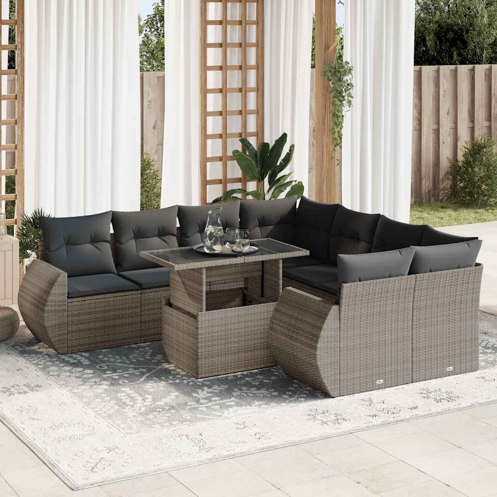 Set De Sofás De Jardín Con Cojines 9 Pzas Ratán Sintético Gris / Vetonek_5
