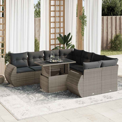 Set De Sofás De Jardín Con Cojines 9 Pzas Ratán Sintético Gris / Vetonek_5