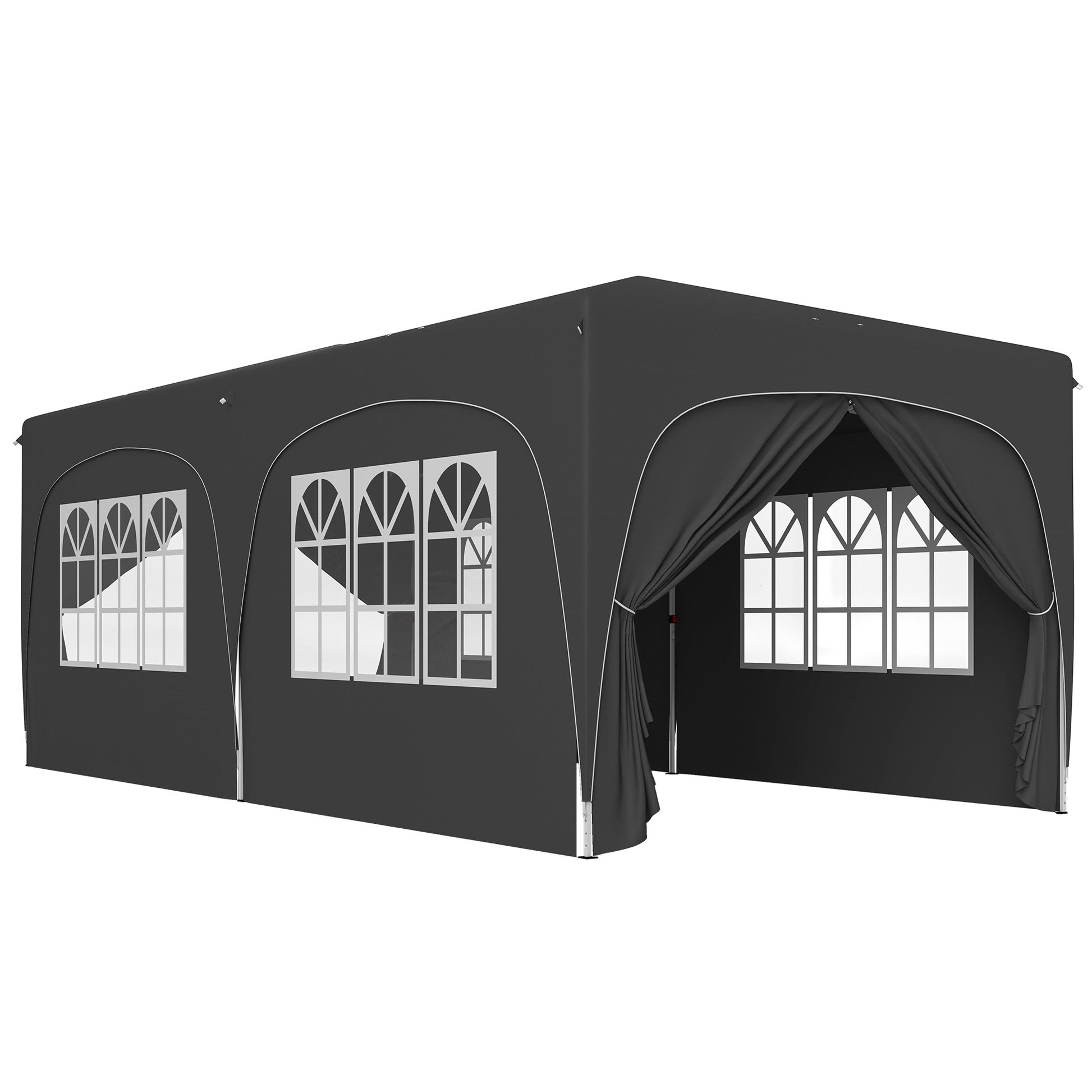 Outsunny Carpa Plegable Gazebo 6x3 M Con 6 Paredes Laterales Gris Oscuro_0