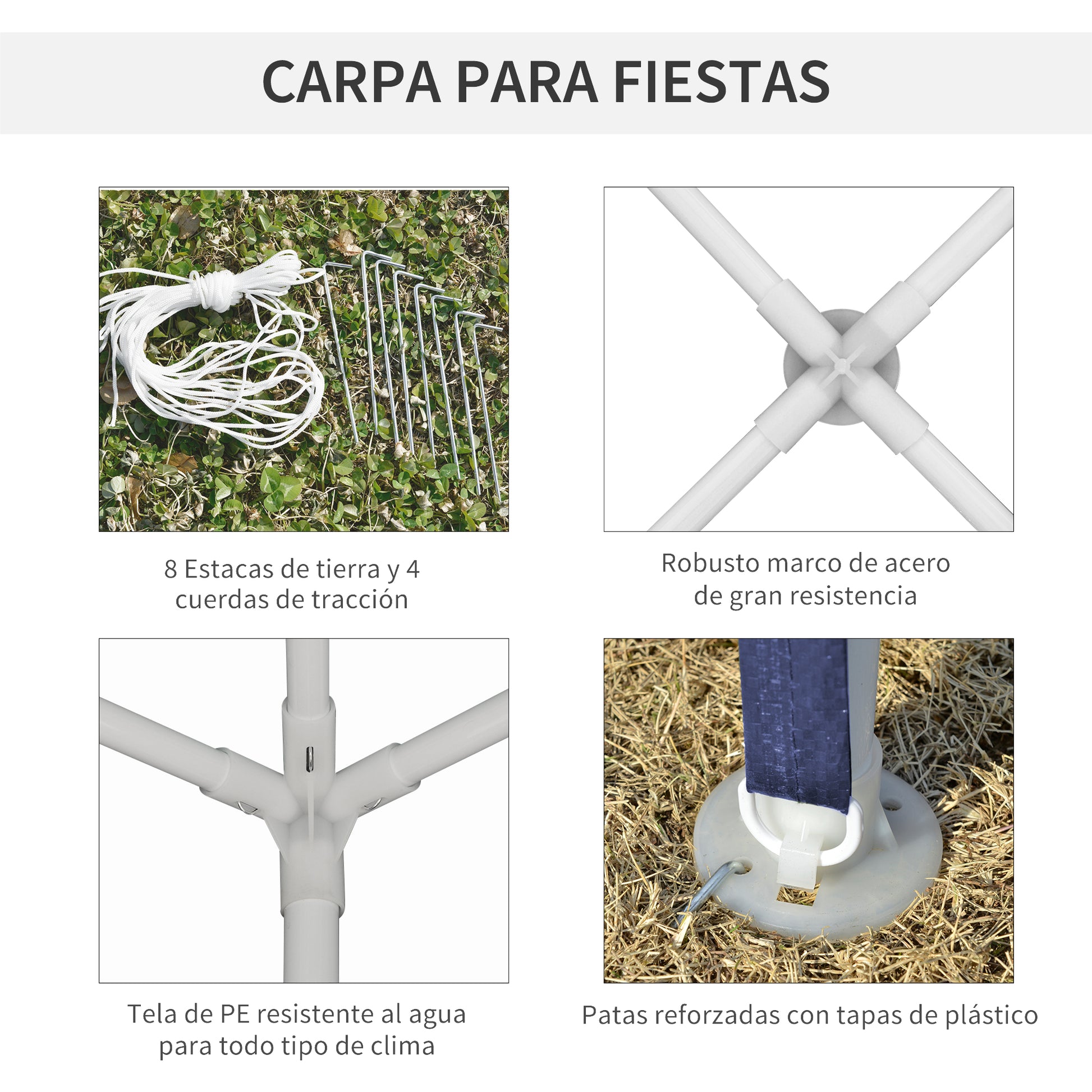 Outsunny Carpa Desmontable 3x3 M Con 4 Orificios De Drenaje Y Marco De Metal_5