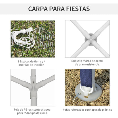 Outsunny Carpa Desmontable 3x3 M Con 4 Orificios De Drenaje Y Marco De Metal_5