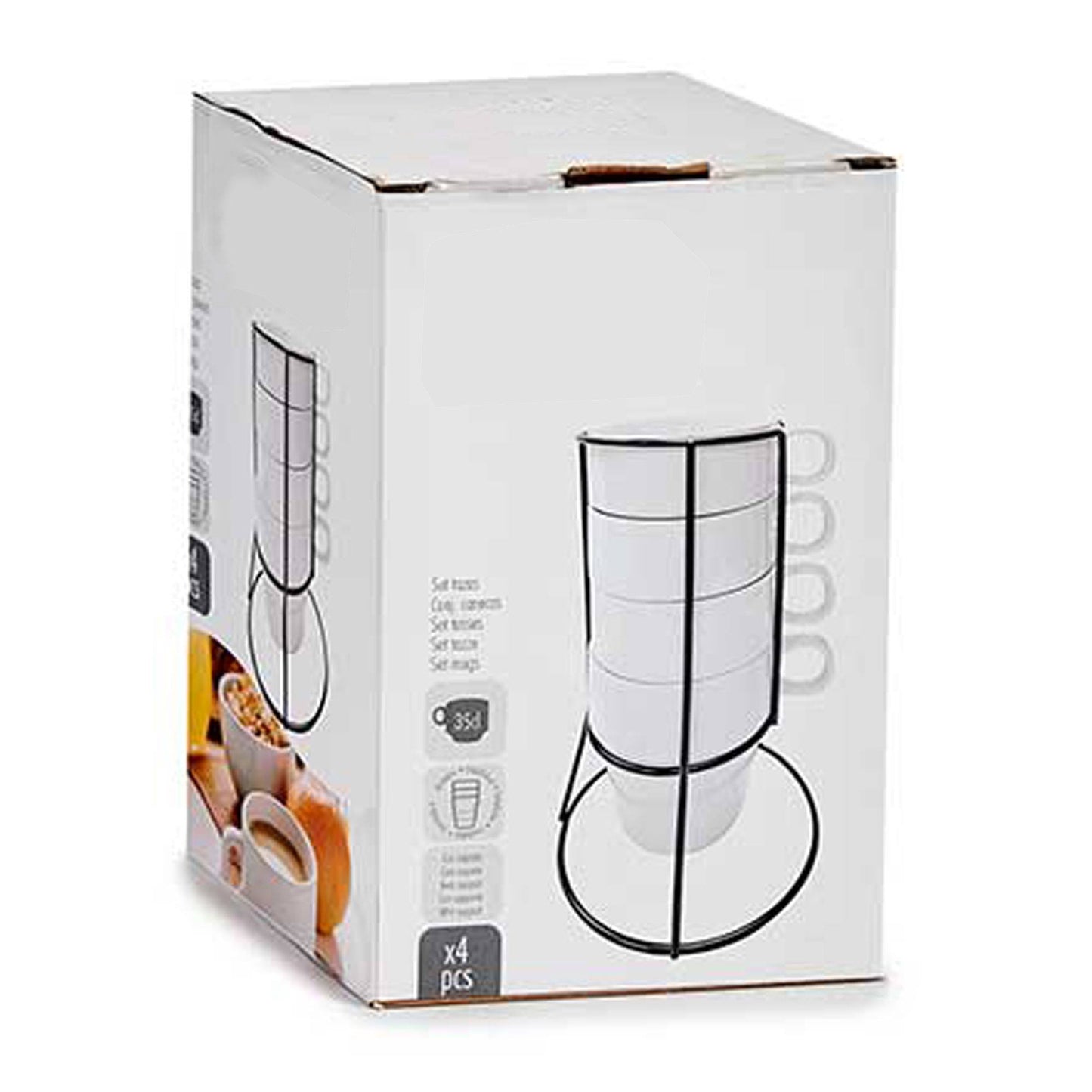 Set 4 Tazas Apilables Blanco Con Estante Colección Vessia_5