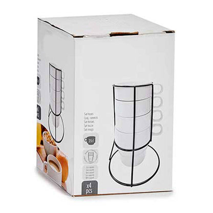 Set 4 Tazas Apilables Blanco Con Estante Colección Vessia