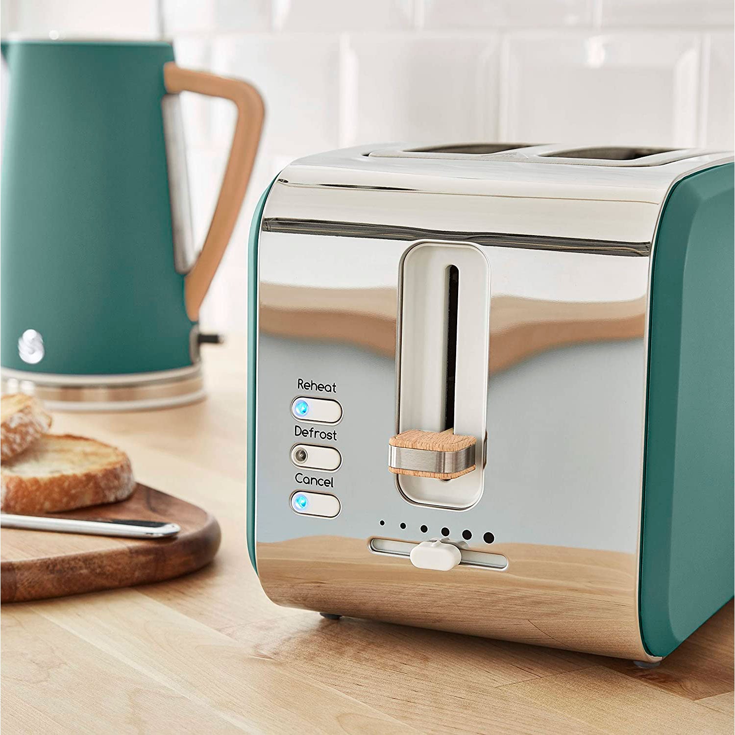 Swan Nordic Tostadora Pan Ranura Ancha 2 Rebanadas, 3 Funciones, 6 Niveles, Diseño Moderno, St14610greneu, Verde 900w_2