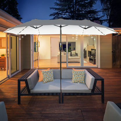 Outsunny Sombrilla Doble De Jardín Con 48 Luces Led Solar 450x265x240 Cm Crema_1