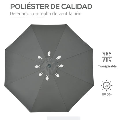 Outsunny Sombrilla De Jardín Ø264x253 Cm Con Protección Uv 50+ Gris_3