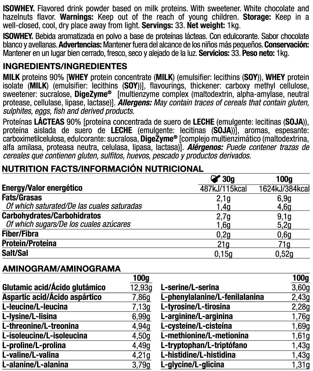Isowhey - 1kg - Crema Blanca De Avellanas Tostadas - Proteína De Aislado De Suero Isolate - Quamtrax_5