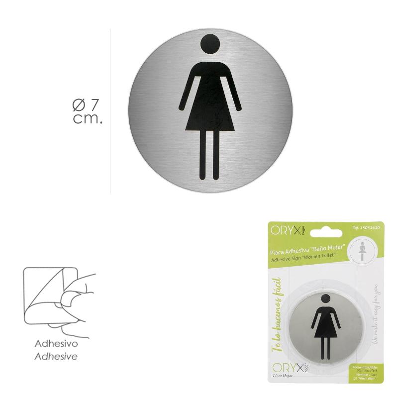 Placa Adhesiva Baño Mujer Acero Inoxidable Ø 7 Cm._1