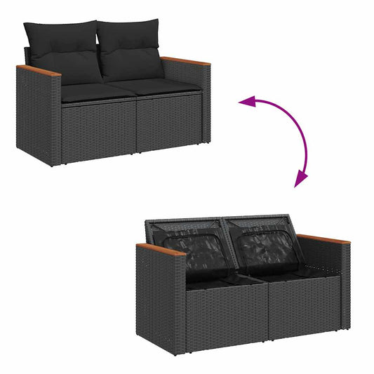 Set De Sofás De Jardín 7 Pzas Con Cojines Ratán Sintético Negro / Vetonek_0