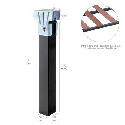 Juego Patas Somier Cuadradas (4 Unidades) Tubo 30x30 Mm. Para Somier De 40x30 Mm. Altura 25 Cm._1
