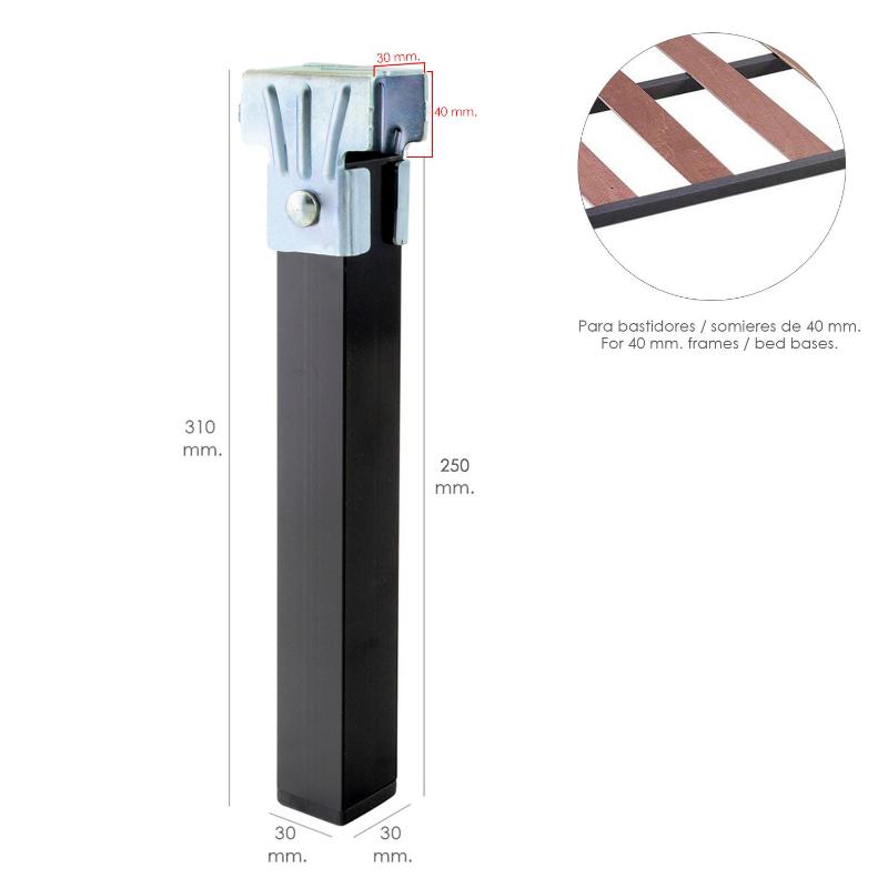 Juego Patas Somier Cuadradas (4 Unidades) Tubo 30x30 Mm. Para Somier De 40x30 Mm. Altura 25 Cm.