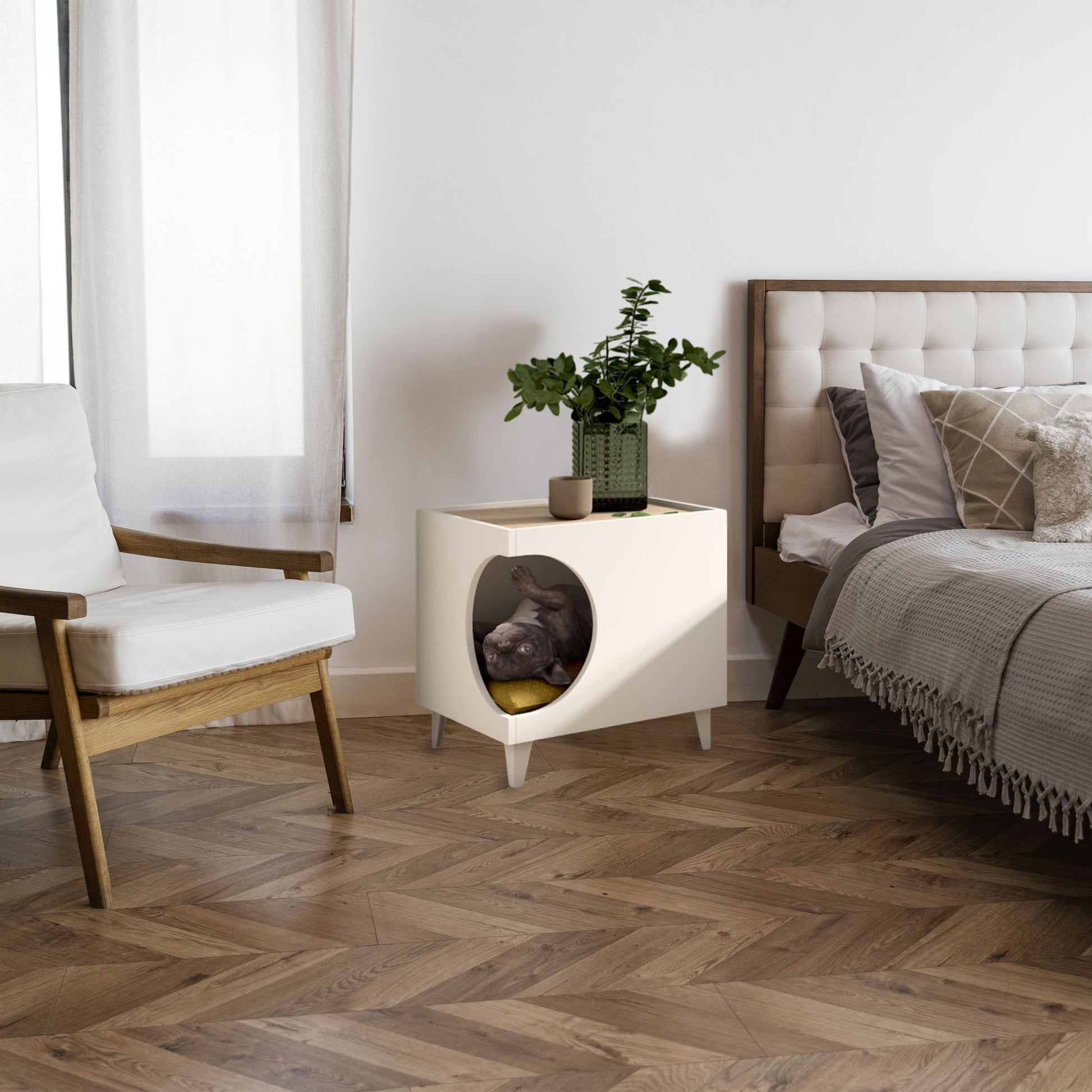 Well Home Mesilla Con Orificio Para Mascotas En Color Blanco 50x40x40cm