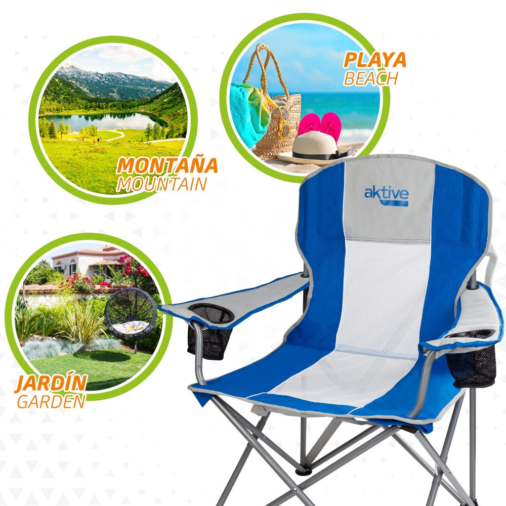Silla Plegable Camping Xl Con Asa Y Posavasos Aktive_4
